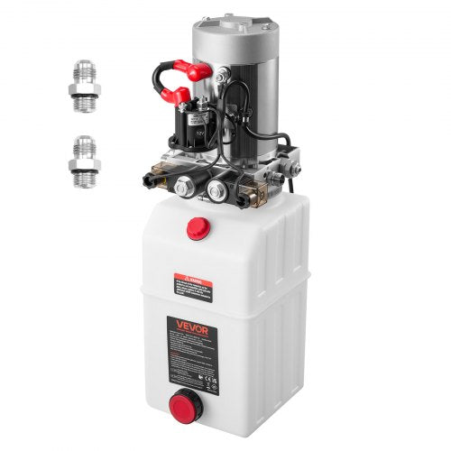 6 Quart Hydraulic Power Unit, Double Acting Dump Trailer Pump, 3200 PSI Max Relief Pressure & 0.91 GPM Flow Rate, DC 12V Hydraulic Pump with Metal Reservoir for Dump Trailer Car Lifting