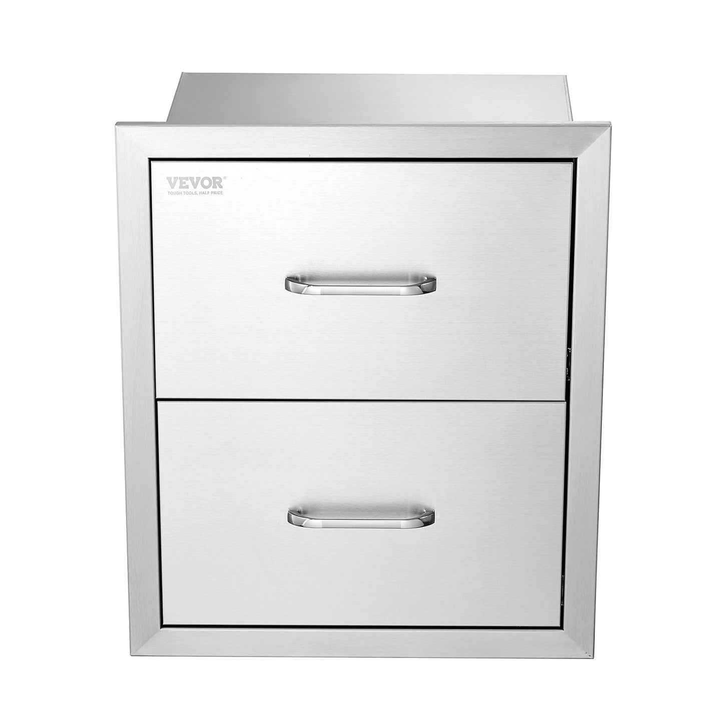 VEVOR Outdoor Kitchen Drawers 18W x 20.6H x 12.7D Inch, Flush Mount Double BBQ Drawers Stainless Steel with Handle, BBQ Island Drawers for Outdoor Kitchens or Patio Grill Station