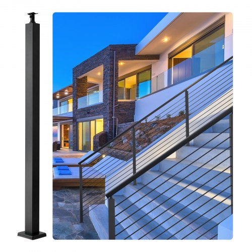 Cable Support Post, 36' Height, 2' Width, Steel Construction, No Pre-drilled Holes, Made of Durable SUS304 Stainless Steel, Includes Horizontal and Curved Brackets for Deck and Stair Handrail