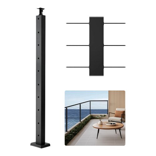 Cable Railing Post, 36x1x2 Inch Level Deck Stair Posts, 1-Pack Stainless Steel Cable Handrail Post, Pre-Drilled Pickets with Mounting Bracket Stair Railing Kit, Black, 1JZLGZXHS914LZA6X001V0