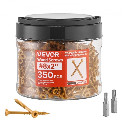 Wood Screws 350 PCS, #8 x 2-Inch Anti-Rust Coated, Exterior Deck Screw Torx/T25 Star Drive, Metal Rust-Resistant Outdoor Decking Screws with 2 Screw Connectors, for Decking Fencing Framing