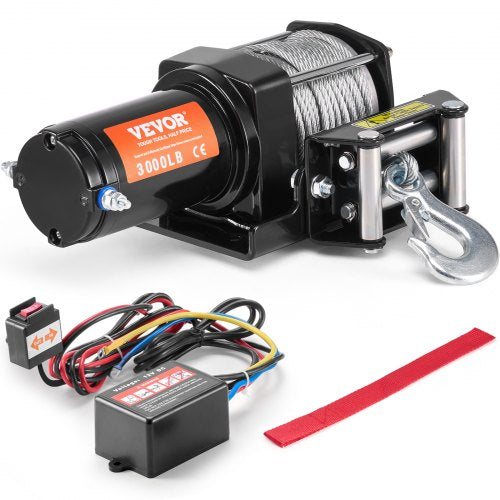 Electric Winch, 3000 lb Line Pull Capacity, 12V DC ATV/UTV Winch with ¦µ3/16 in x 39 ft 7 Strands Steel Cable Roller Fairlead Wired Remote Control, IP55 Waterproof for Towing UTV ATV Off-Road