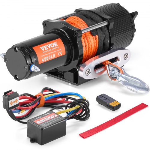 Electric Winch, 4500 lb Line Pull Capacity, 12V DC ATV/UTV Winch with ¦µ1/4 in x 39 ft 12 Strands Synthetic Rope Aluminum Fairlead Wireless & Wired Remote Control, IP55 Waterproof for UTV ATV