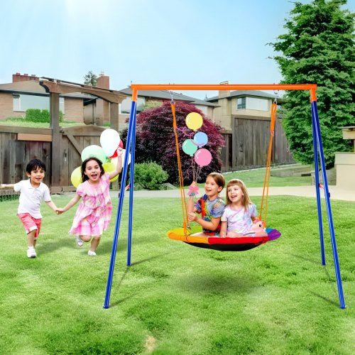 Swing Sets for Backyard, 440lbs Load Capacity Swing Set, 40' Saucer Swing Seat with Heavy Duty A-Frame Metal Swing Stand and Adjustable Rope, Easy to Assemble, Swingset Outdoor for Kids