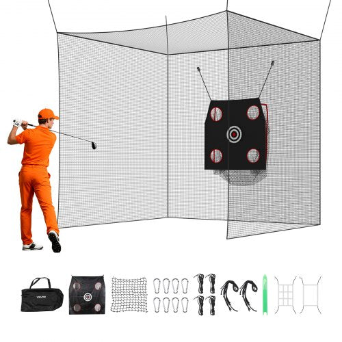 Golf Batting Cage, 10 x 10 x 10 FT Golf Cage, Driving Hitting Cages with 3-Ply Knotless Polyester, Golfs Target & 9-Hole Baseball Target, Golfs Hitting Net for Indoor, Outdoor, Backyard