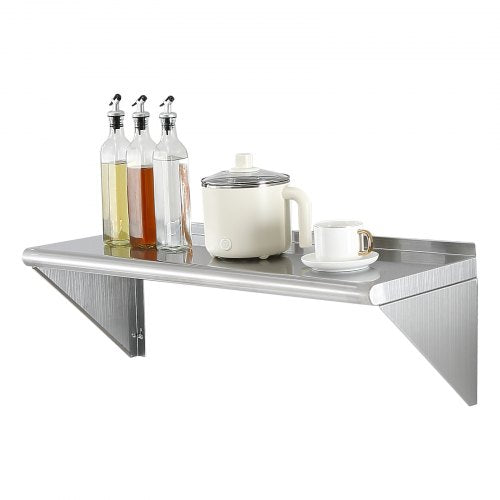 12' x 36' Stainless Steel Shelf, Wall Mounted Floating Shelving with Brackets, 250 lbs Load Capacity Commercial Shelves, Heavy Duty Storage Rack for Restaurant, Kitchen, Bar, Home, and Hotel