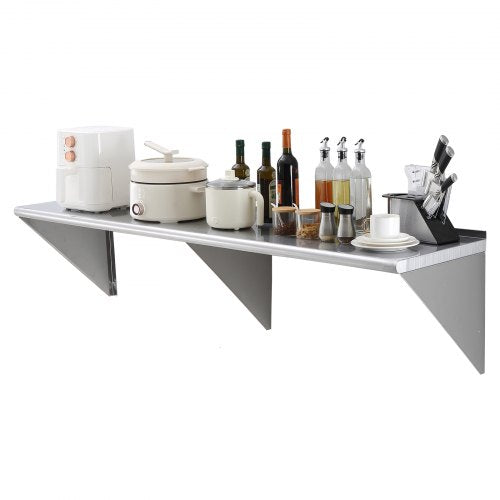 18' x 72' Stainless Steel Shelf, Wall Mounted Floating Shelving with Brackets, 500 lbs Load Capacity Commercial Shelves, Heavy Duty Storage Rack for Restaurant, Kitchen, Bar, Home, and Hotel