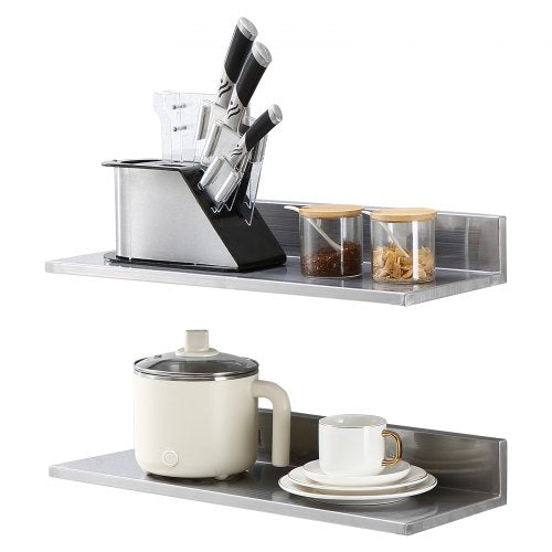 8.6' x 24' Stainless Steel Shelf, Wall Mounted Floating Shelving with Backsplash, 44 lbs Load Capacity Commercial Shelves, Heavy Duty Storage Rack for Restaurant, Kitchen, Bar, Home, and Hotel
