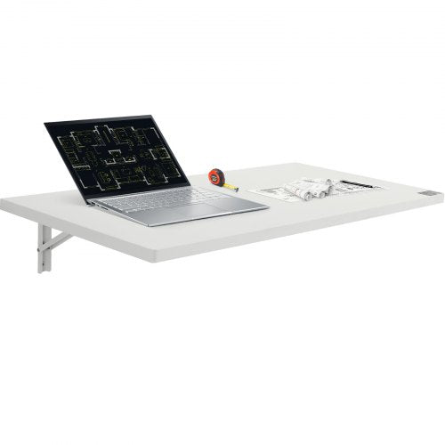 VEVOR Wall Mounted Folding Table, 39.37 x 19.69 Wall Mount Drop Leaf Table, Floating Desk with Iron Bracket, Fold Down Desk for Small Spaces, Home Office, Dining, Laundry Room, Kitchen, Bar, White