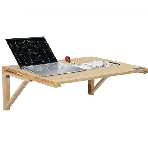 Wall Mounted Folding Table, 31.5' x 23.62' Wall Mount Drop Leaf Table, Wooden Floating Desk with Iron Bracket, Fold Down Desk for Small Spaces, Home Office, Dining, Laundry Room, Kitchen, Bar
