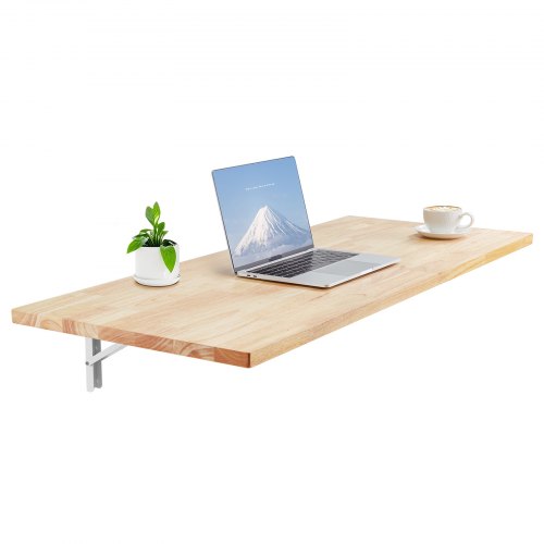 Wall Mounted Folding Table, 47.2 x 19.7 inches Wall Mount Table, Floating Desk with Iron Bracket, Fold Down Desk for Small Spaces, Home Office, Dining, Laundry Room, Kitchen, Bar, Burlywood