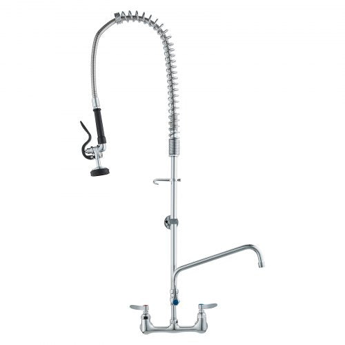 Industrial Sink Faucet, 44' Tall, 8' Apart, 12' Rotating Spout, Wall Mounted, Brass Made with Extendable Sprayer, Fits Single/Triple Sinks