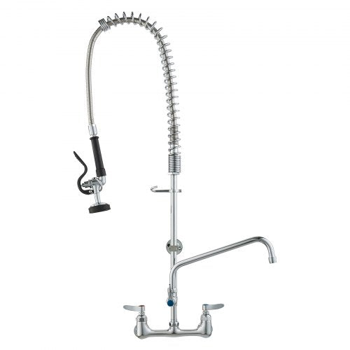 Wall-Mounted Brass Kitchen Faucet, 36' Tall, 8' Installation Width, Includes 12' Rotating Spout and Pull-Down Sprayer, Suitable for Single, Double, or Triple Sinks