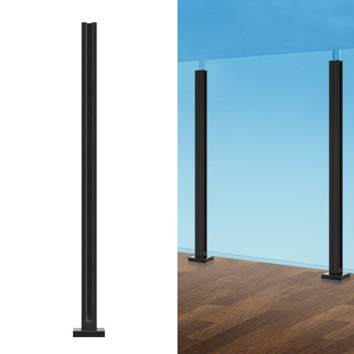 Glass Clamp, 41.34' Height Glass Railing Bracket for 0.39 '-0.47 ' Thickness Tempered Glass, 304 Stainless Steel Glass Mounting Clamp, Glass Shelf Bracket for Balcony, Garden, Deck, Stair, Black