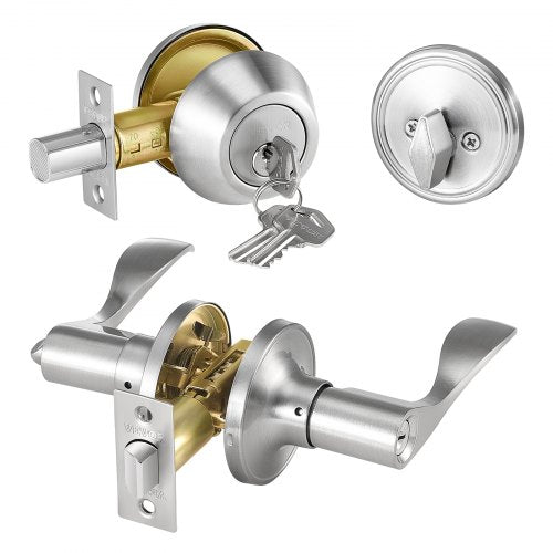 Entry Door Locksets with Deadbolt, 5 Pack Satin Nickel Entry Lever and Single Cylinder Deadbolt, Keyed Alike Combo Pack, Fit for 1-3/8' to 1-3/4' Door Thickness, for Entrance and Front Door