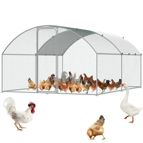 VEVOR Large Metal Chicken Coop, 9.8x12.9x6.5 ft Walk in Chicken Run for Yard with Waterproof Cover, Doom Roof Hen House with Security Lock for Outdoor and Backyard, Farm, Duck Rabbit Cage Poultry Pen