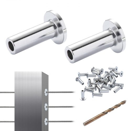 121 Pack T316 Stainless Steel Protector Sleeves for 1/8' Wire Rope Cable Railing, DIY Balustrade T316 Marine Grade, Come with A Free Drill Bit, Silver