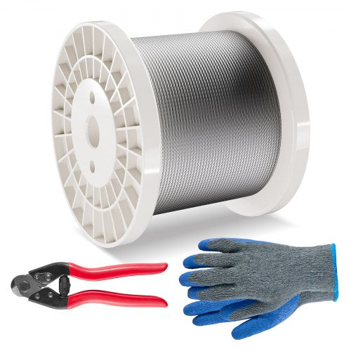 Wire Rope Kit, 1/8' 600 ft 316 Stainless Steel Cable with Cutter and Gloves, 1600 lbs Breaking Strength, 7x7 Strands Construction Marine Aircraft Grade for Handrail Stair Decking Fence Outdoors