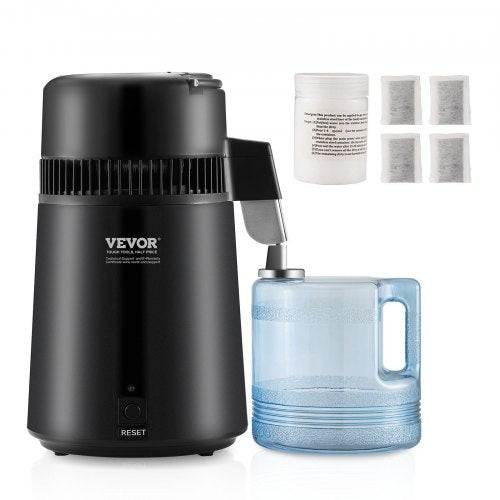 Water Distiller, 4L 1.05 Gallon Pure Water Purifier Filter For Home Countertop, 750W Distilled Water Maker, Stainless Steel Interior Distiller Water Making Machine to Make Clean Water, Black