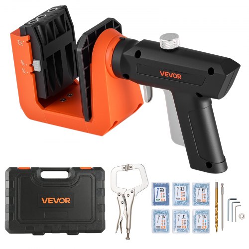 Pocket Hole Jig Kit, 1/2', 3/4', 1-1/2' Adjustable, 360° Rotating Handle, Jig Pocket Hole System with 260 Screws, C-Clamp, Stop Collar, Drill Bit, Easy Clamping and Adjusting, for Woodworking