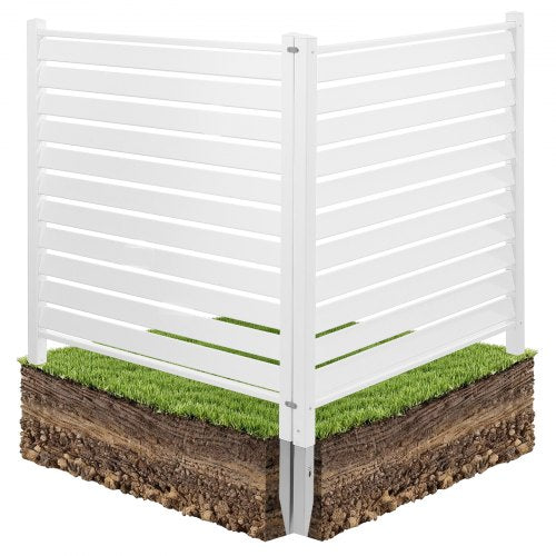 2 Panels Outdoor Privacy Screen, 48 x 48 in Air Conditioner Fence with 19.7 in Ground Stakes, Pool Equipment Enclosure, Louvered Vinyl Privacy Fence, Ideal for Trash Can and A/C Units, White