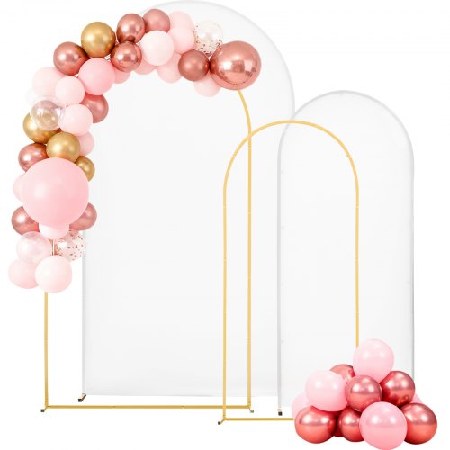 Arch Backdrop Stand, Set of 2, 7.2 ft and 6 ft, Stable Structure, Easy Assembly, Gold Metal Arch Backdrop Stand with Cover for Wedding, Birthday Party, Celebration, and Ceremony Decoration