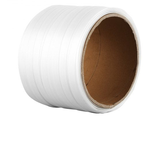 Packaging Woven Cord Strapping Roll, 330' Length x 3/4' Width x 0.03' Thickness, 1763 lbs Break Strength, Heavy Duty Banding Pallet Strap Coil, Portable Strong Banding Packing Straps, White
