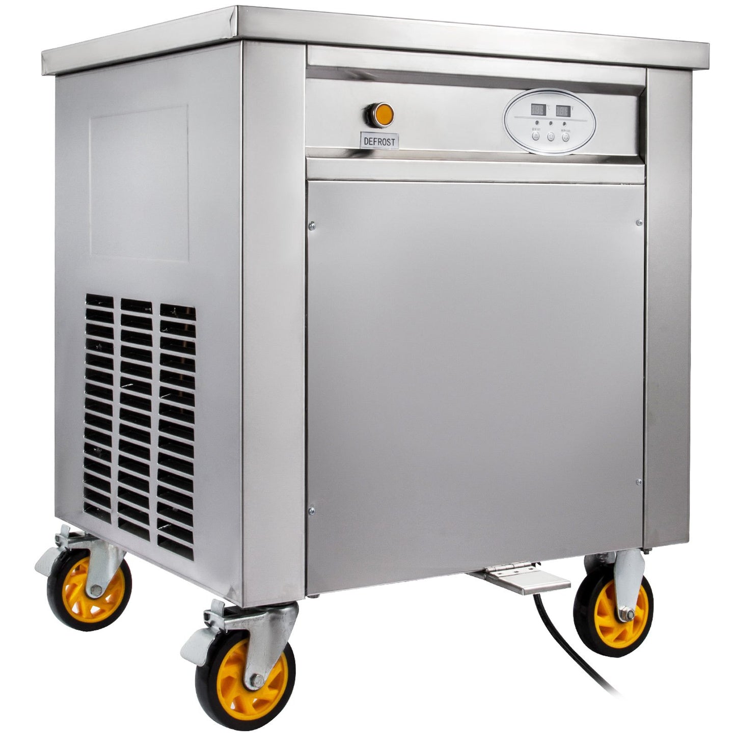 VEVOR Commercial Rolled Ice Cream Machine, 1350W Stir-Fried Yogurt Cream Maker, Ice Cream Roll Machine w/ 19.7-Inch Square Pan, 2 Defrost Methods (Button & Pedal), Perfect for Bars Cafes Dessert Shops