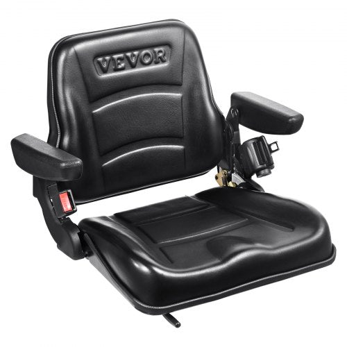 Universal Forklift Seat, Fold Down Tractor Seat with Adjustable Angle Back, Micro Switch, Seatbelt and Armrests, 6.3-13.4 inch Slot Tractor Seat for Tractor Loader Excavator