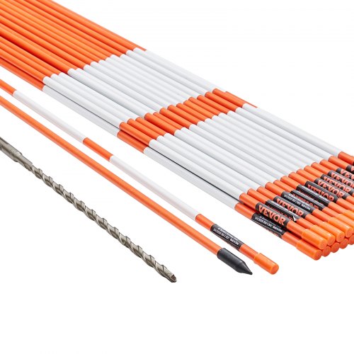 VEVOR Driveway Markers, 30 PCS 48 inch, 0.4 inch Diameter, Orange Fiberglass Poles Snow Stakes with Reflective Tape, 12 Steel Drill Bit & Protection Gloves for Parking Lots, Walkways Easy Visibility