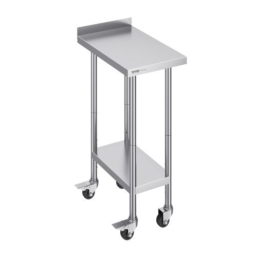 24 x 15 x 40 Inch Stainless Steel Work Table, Commercial Food Prep Worktable with Casters, Heavy Duty Prep Worktable, Metal Work Table with Adjustable Height for Restaurant, Home and Hotel