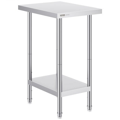 Stainless Steel Prep Table, 24 x 18 x 34 Inch, 640 lbs Load Capacity, Heavy Duty Metal Worktable with 3 Adjustable Height Levels, Commercial Workstation for Kitchen Garage Restaurant Backyard