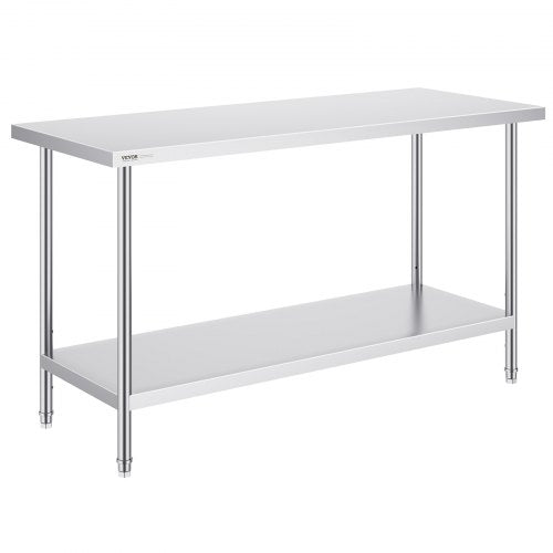 Stainless Steel Prep Table, 24 x 60 x 34 Inch, 840 lbs Load Capacity, Heavy Duty Metal Worktable with 3 Adjustable Height Levels, Commercial Workstation for Kitchen Garage Restaurant Backyard