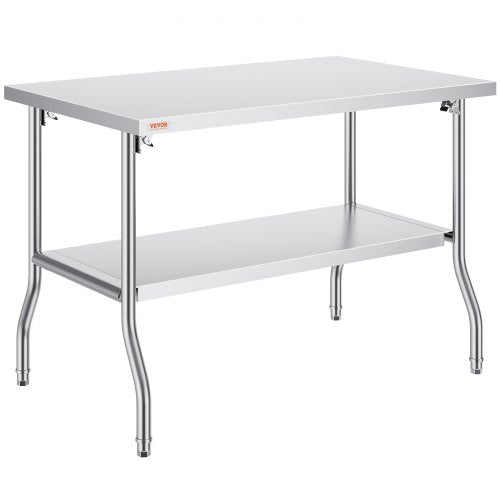 Folding Commercial Prep Table, 48 x 30 Inch Commercial Worktable Workstation with Undershelf, Heavy-duty Stainless Steel Folding Table with 300 lbs Load, for Home Kitchen Restaurant Garage