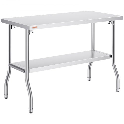 Folding Commercial Prep Table, 48 x 24 Inch Commercial Worktable Workstation with Undershelf, Heavy-duty Stainless Steel Folding Table with 300 lbs Load, for Home Kitchen Restaurant Garage