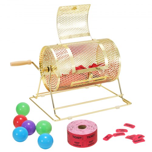 Raffle Drum,Holds 2500 Tickets or 100 Ping Pong Balls, Metal Lottery Spinning Drawing with Wooden Turning Handle,11.6 x ?7.48 inch Brass Plated Raffle Ticket Spinning Cage, for Bingo Ballot Pa