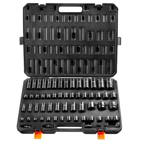 3/8' & 1/2' Drive Impact Socket Set, 59PCS Socket Set SAE 5/16' to 1-1/4' and Metric 6-32mm, 6 Point Cr-Mo Alloy Steel for Auto Repair, Easy-to-Read Markings, Rugged Construction, Storage Case