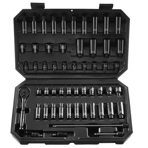 Drive Impact Socket Set 1/4' - 55 Piece Deep & Shallow Socket Set SAE 5/32'-9/16' and Metric 4-15mm - 6 Point CR-V Alloy Steel for Auto Repair - Easy-to-Read Size Markings - Storage Case