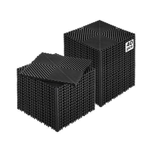 Interlocking Drainage Mat, 12¡± x 12¡± Modular Interlocking Cushion, 40 Pcs Splicing Drainage Mats, Non-Slip Black PP Drainage Floor Tile and Shower Mat, for Garage, Garden, Kitchen & Outdoor