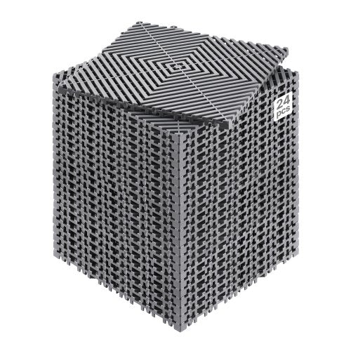 Interlocking Drainage Mat, 12¡± x 12¡± Modular Interlocking Cushion, 24 Pcs Splicing Drainage Mats, Non-Slip Gray PP Drainage Floor Tile and Shower Mat, for Garage, Garden, Kitchen & Outdoor
