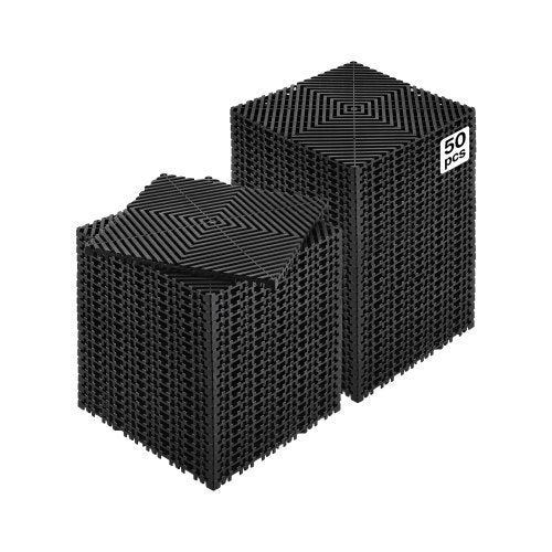 Interlocking Drainage Mat, 12¡± x 12¡± Modular Interlocking Cushion, 50 Pcs Splicing Drainage Mats, Non-Slip Black PP Drainage Floor Tile and Shower Mat, for Garage, Garden, Kitchen & Outdoor