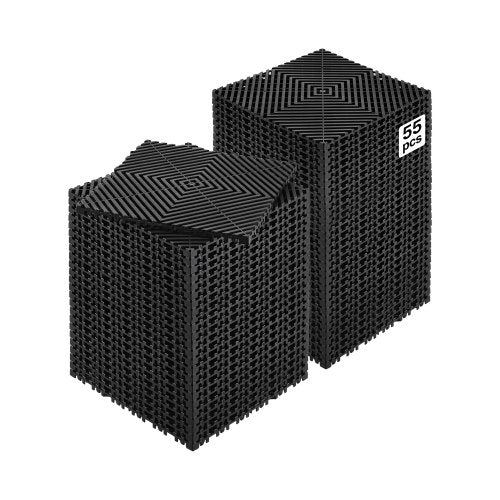 Interlocking Drainage Mat, 12¡± x 12¡± Modular Interlocking Cushion, 55 Pcs Splicing Drainage Mats, Non-Slip Black PP Drainage Floor Tile and Shower Mat, for Garage, Garden, Kitchen & Outdoor
