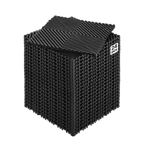 Interlocking Drainage Mat, 12¡± x 12¡± Modular Interlocking Cushion, 24 Pcs Splicing Drainage Mats, Non-Slip Black PP Drainage Floor Tile and Shower Mat, for Garage, Garden, Kitchen & Outdoor