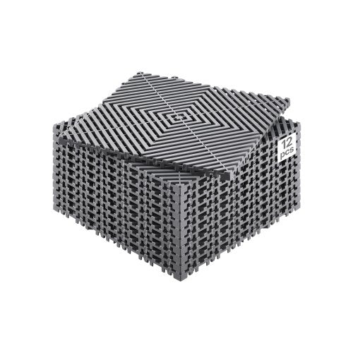 Interlocking Drainage Mat, 12¡± x 12¡± Modular Interlocking Cushion, 12 Pcs Splicing Drainage Mats, Non-Slip Gray PP Drainage Floor Tile and Shower Mat, for Garage, Garden, Kitchen & Outdoor