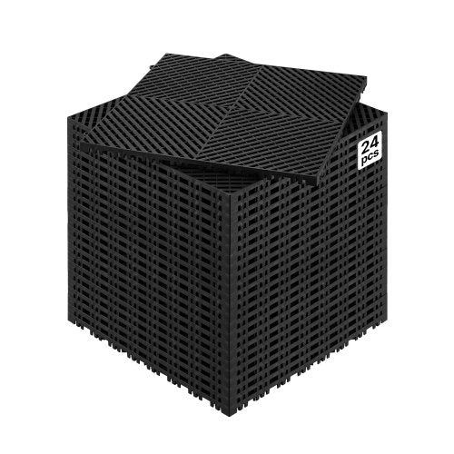 Interlocking Drainage Mat, 15.7¡± x 15.7¡± Modular Interlocking Cushion, 24 Pcs Splicing Drainage Mats, Non-Slip Black PP Drainage Floor Tile and Shower Mat, for Garage, Garden, Kitchen & Outdoor
