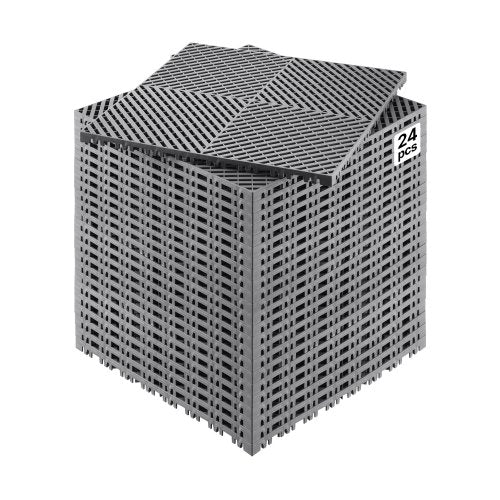 Interlocking Drainage Mat, 15.7¡± x 15.7¡± Modular Interlocking Cushion, 24 Pcs Splicing Drainage Mats, Non-Slip Gray PP Drainage Floor Tile and Shower Mat, for Garage, Garden, Kitchen & Outdoor