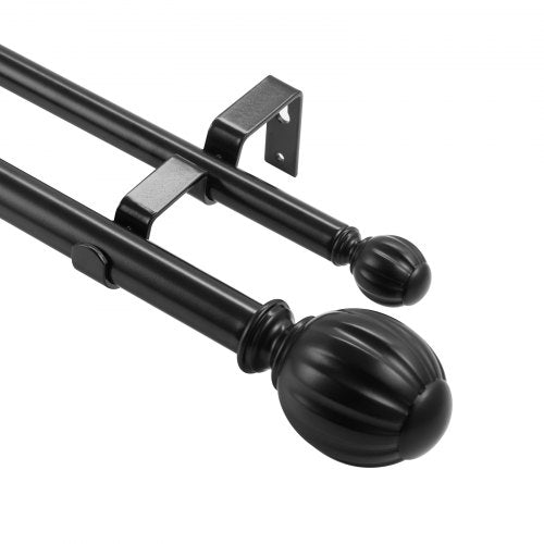 Double Rod Curtain Rods, 36-72 inches(3-6ft) Adjustable Length, Black Double Curtain Rods with Round Finials, 1' and 3/4' Diameter, Double Window Drapery Rod for Sheer and Blackout Curtains