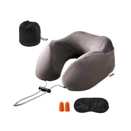 Travel Pillow, Neck Pillow for Traveling, Upgraded Bamboo Charcoal Memory Foam Travel Neck Pillow with Eye Mask, Earplugs and Storage Bag, Suitable for Plane Car Home Recliner Use(Dark Gray)
