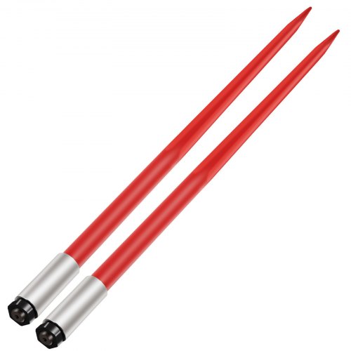 Pair Hay Spear 49' Bale Spear 3000 lbs Capacity, Bale Spike Quick Attach Square Hay Bale Spears 1 3/4', Red Coated Bale Forks, Bale Hay Spike with Hex Nut & Sleeve for Buckets Tractors Loaders
