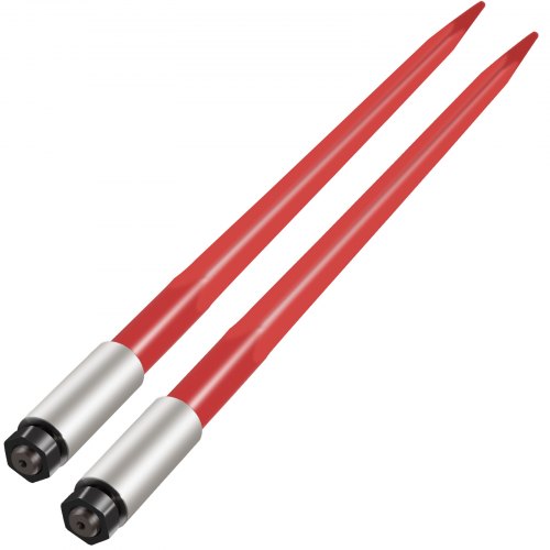 Pair Hay Spear 39' Bale Spear 3000 lbs Capacity, Bale Spike Quick Attach Square Hay Bale Spears 1 3/4', Red Coated Bale Forks, Bale Hay Spike with Hex Nut & Sleeve for Buckets Tractors Loaders